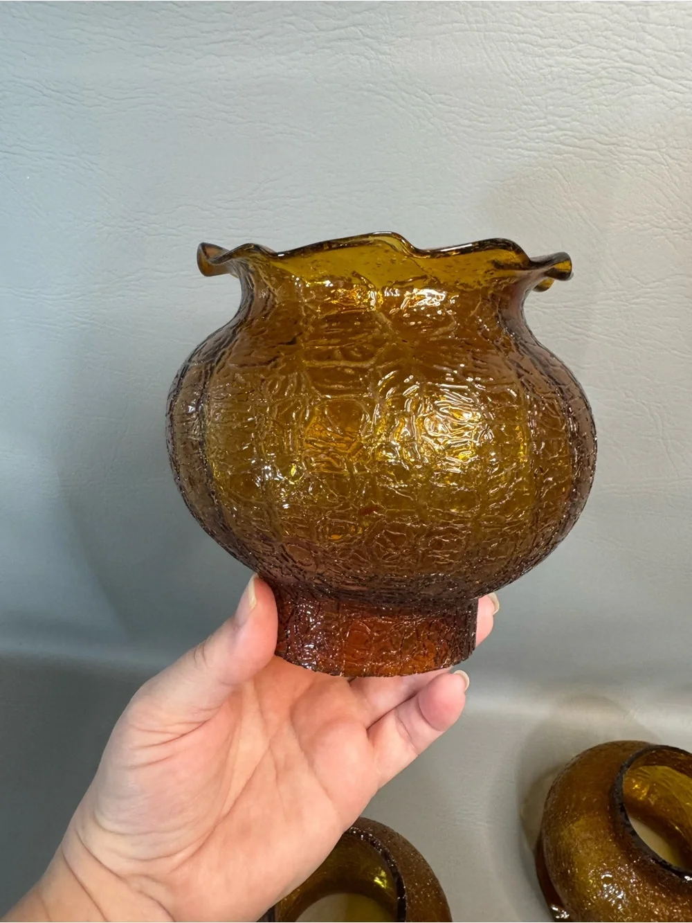 Vintage MCM Art Deco Amber Glass Globe Lamp Chandelier Shade Etched Design set 3